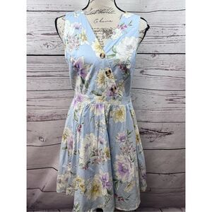 Miami Floral Print V Neck‎ Button Front A Line Dress Women's Medium